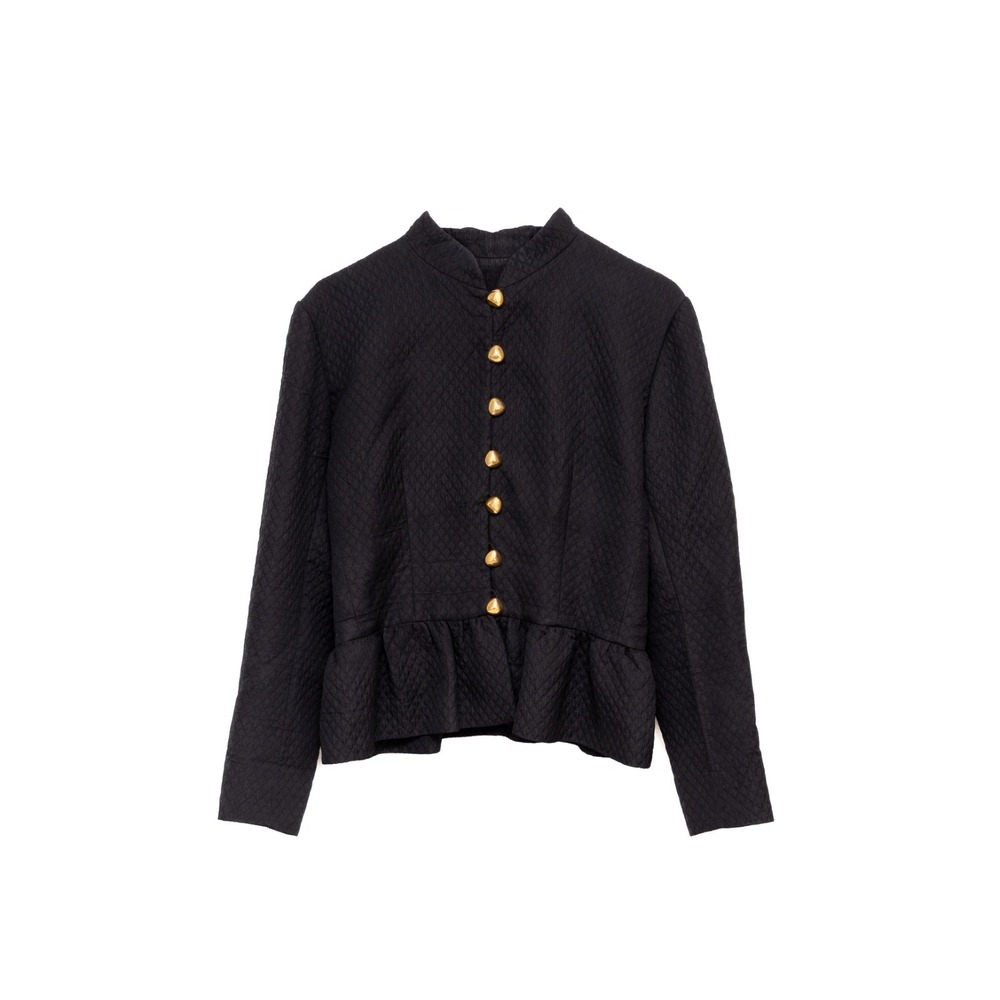 Vntg Yves Saint Laurent Variation Quilted Peplum Jacket Black Gold Button Sz:US8